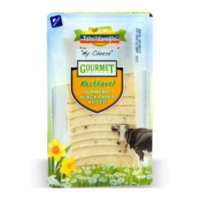 [10-477-2] Tahsildar Sliced Kashkaval Cheese (Tumeric+B.Pepper) 12/200 gr 