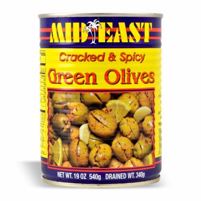 [21-451-2] M.E Cracked & Spicy Green Olives 12/19 oz