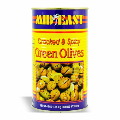 [21-452-2] ME Cracked & Spicy Green Olives 6/43 oz 