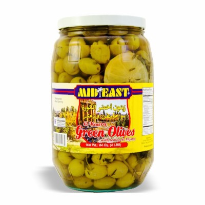[21-503-2] ME El Koura Green Olives w/Lemon & Thyme 6/64 oz 